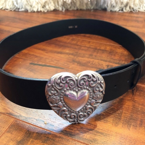 Silver Heart Flower Filigree Black Belt main image 4
